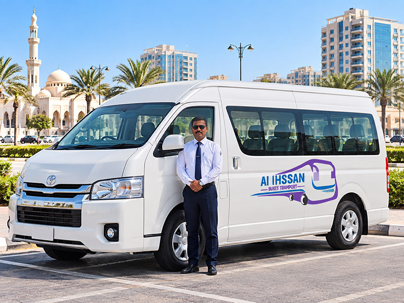 10 seater bus for rent in Ajman with a uniformed driver