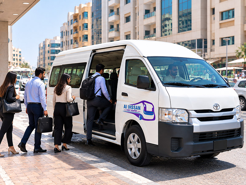 Toyota Hiace van loading passengers at a pickup point