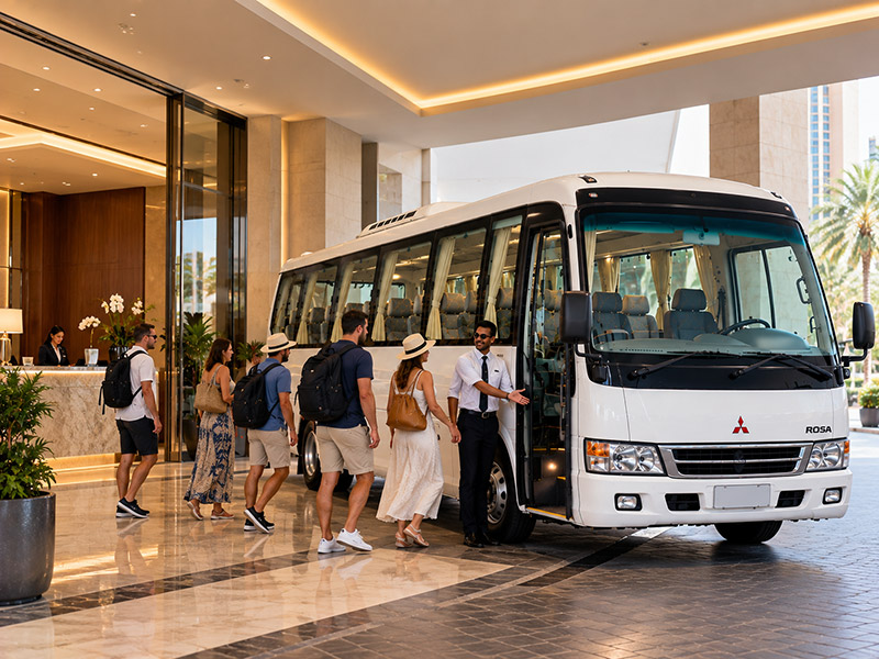 34 seater Mitsubishi Rosa bus for city sightseeing tours