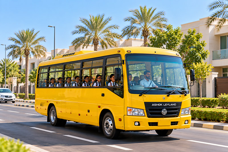 Yellow school bus for hire in Dubai